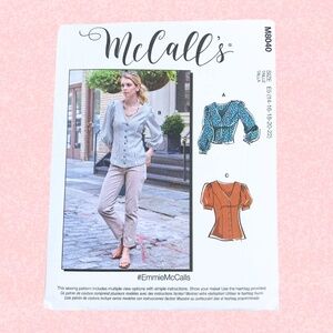 NEW McCalls M8040 Women's Blouse Shirt Pattern Size Large UNOPENED